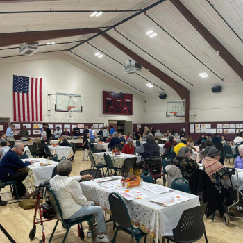 community thanksgiving meal inside gymnasium